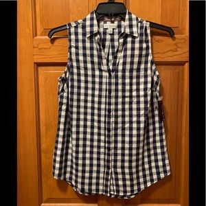 🔴NEW-Women’s Kim Rogers Casual Navy/White Gingham Sleeveless Top Size Small